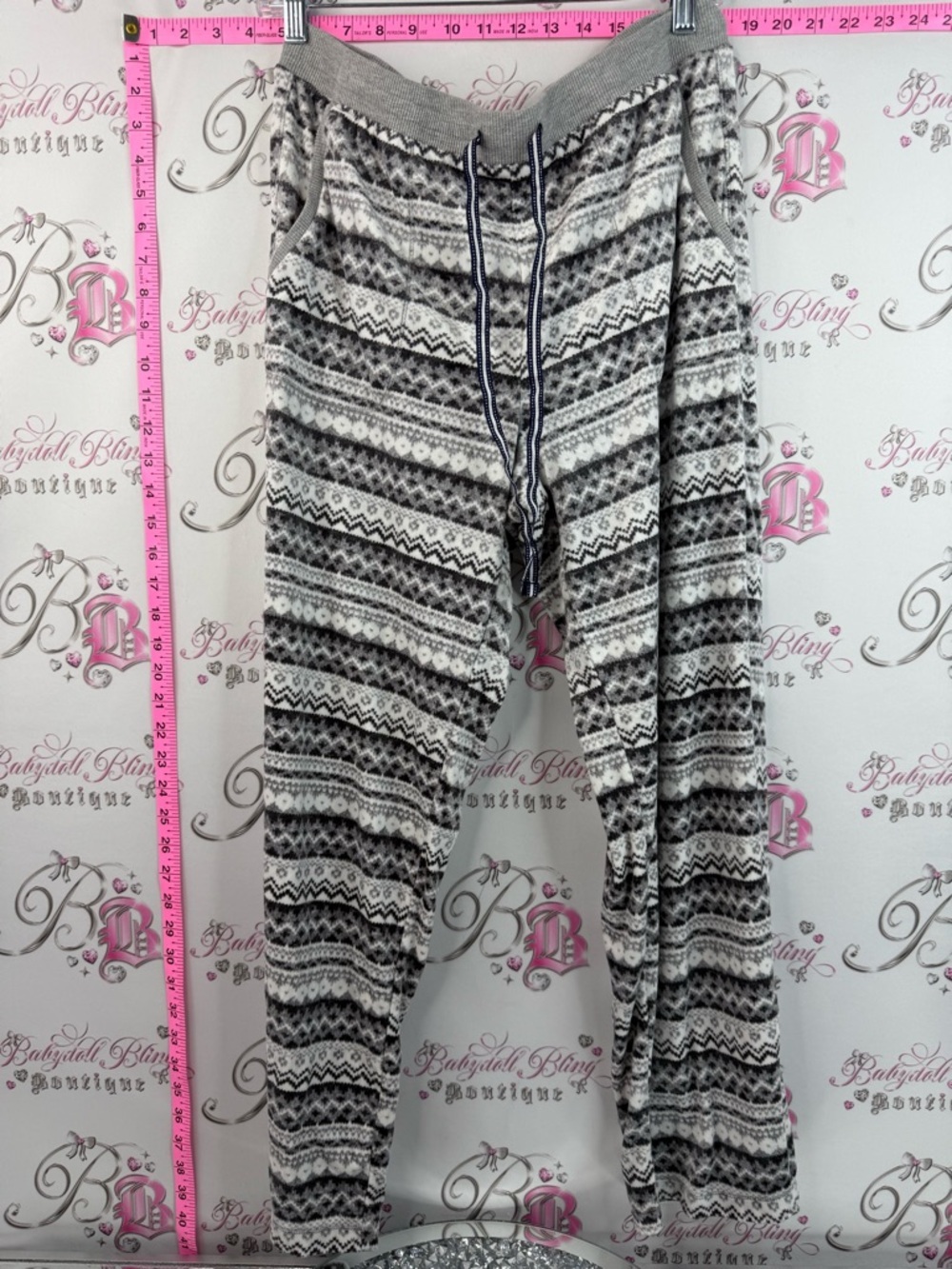 Nautica pants fleece soft warm Gray and White Patterned Knit Lounge Pants
